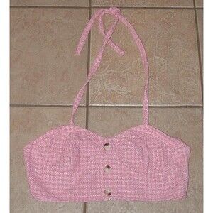 NEW NWOT Textured Pink Sz 8/10 Sleeveless Cropped Halter Bra Top SHEIN